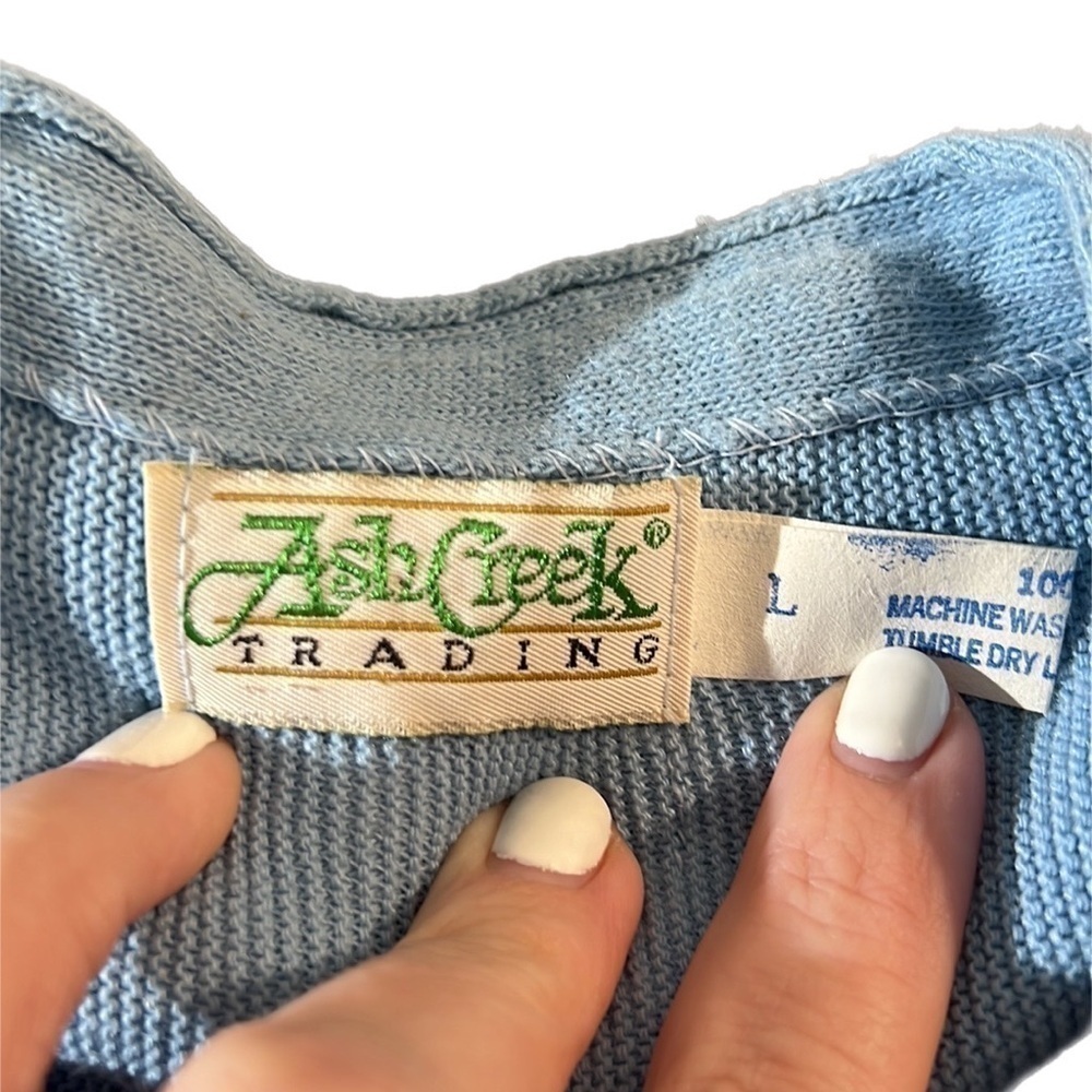 Vintage Ash Creek Grandpa Sweater Baby Blue Knit Button Up V-Neck Cardigan L - Picture 9 of 9